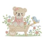 Matriz de Bordado Carrinho de Mão com Ursinha e Flores