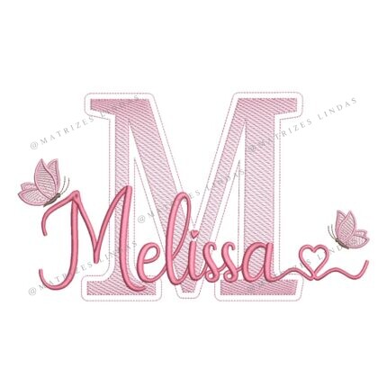 Matriz de Bordado - Nome Melissa Sobreposto com Borboletas 05