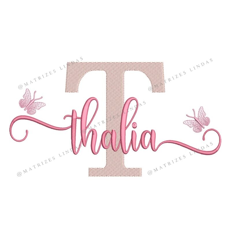Matriz de Bordado - Nome Thalia Sobreposto com Borboletas